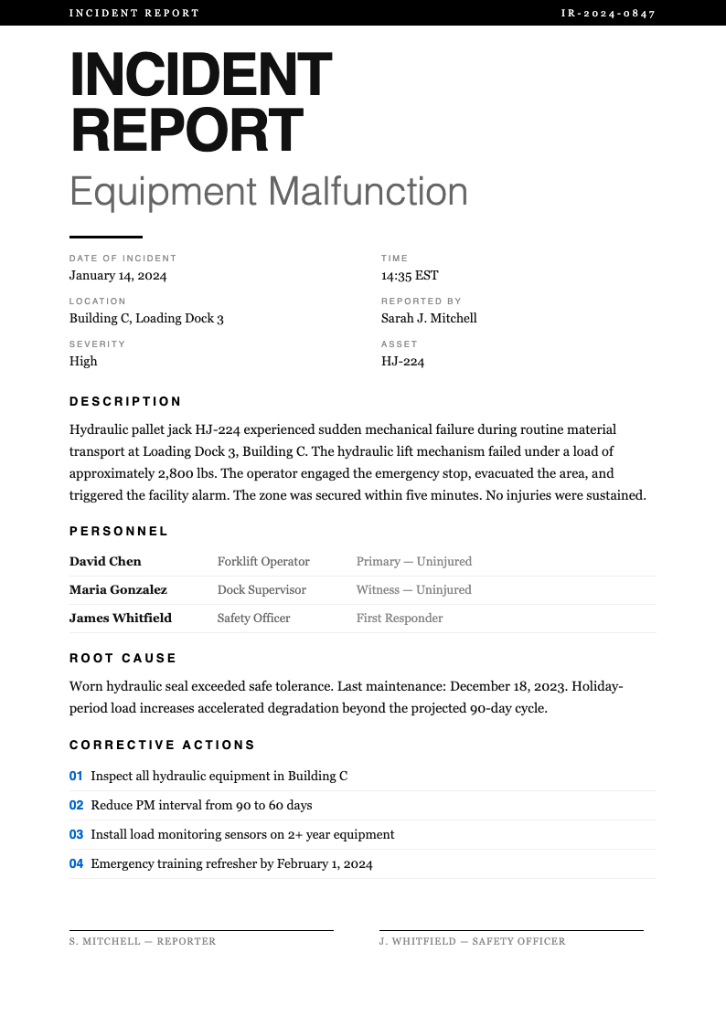 Typographic only incident report